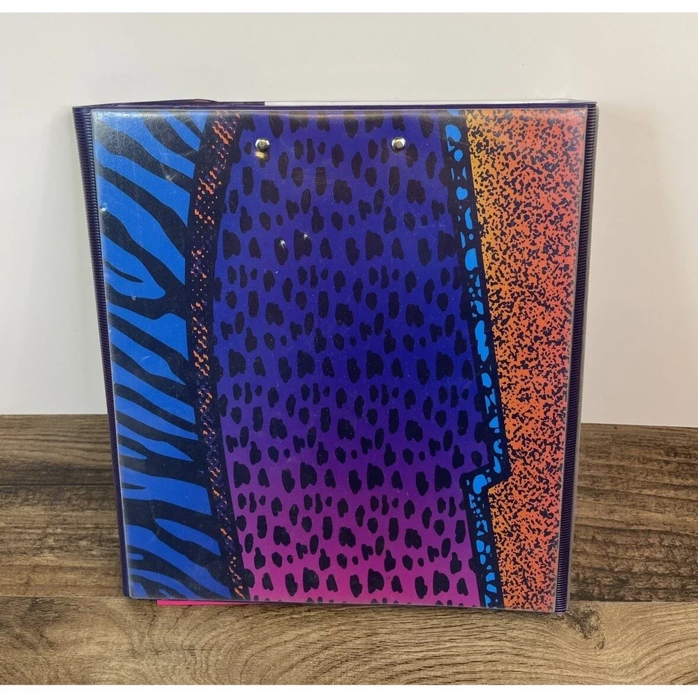 Vintage Trapper Keeper With 2 Folders Portfolios Neon Animal Leopard Tiger Print